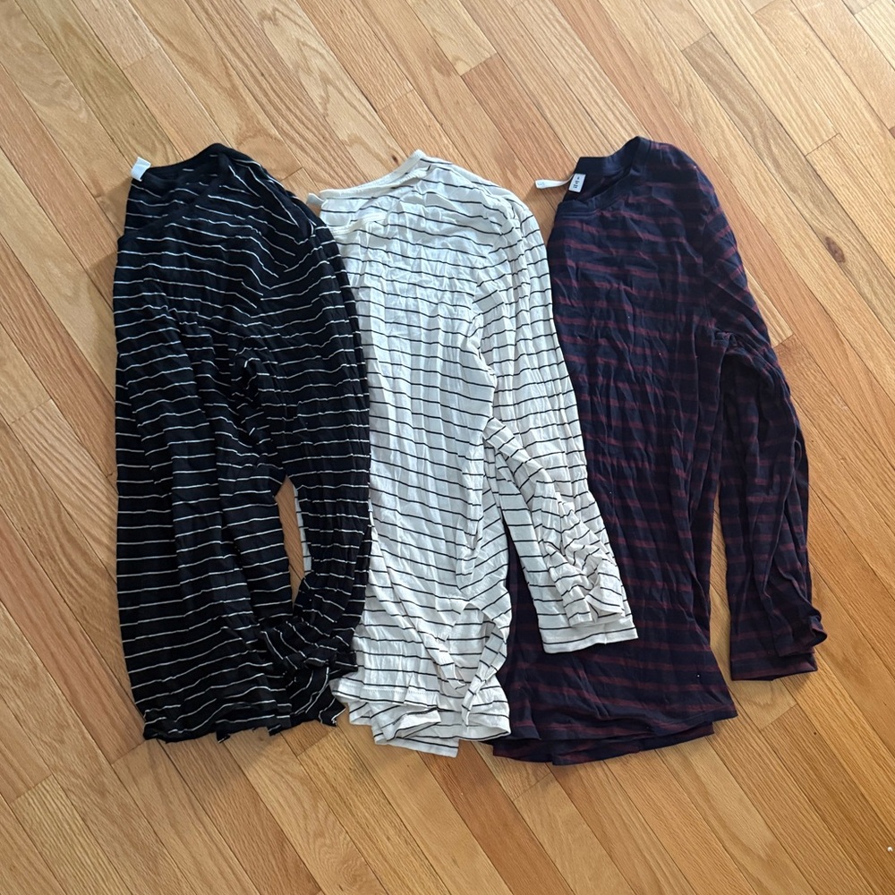 bp Long Sleeve Striped Tee Trio in Black, White, and Burgundy